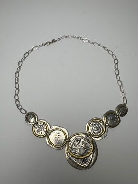SILPADA Boho Bib Two-Tone Silver Brass Statement Medallion Necklace 925 Textured